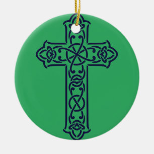 Blue Celtic High cross Ceramic Ornament