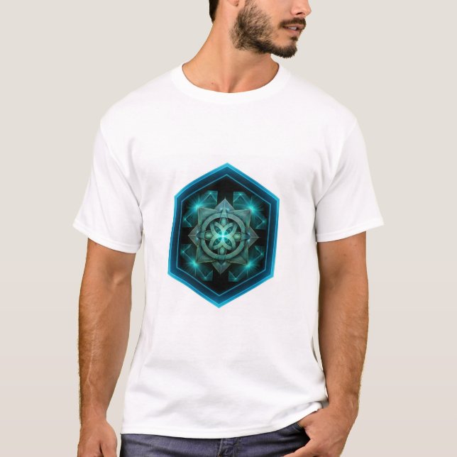 Blue Celtic Knot In A Six Sided Blue Frame T-Shirt (Front)