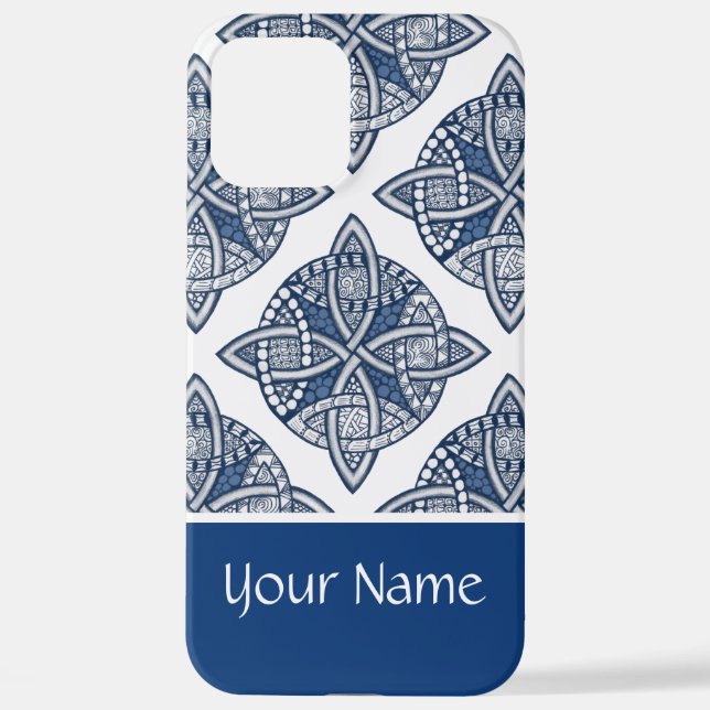 Blue Celtic Knot Personalized with Your Name iPhone Case (Back)