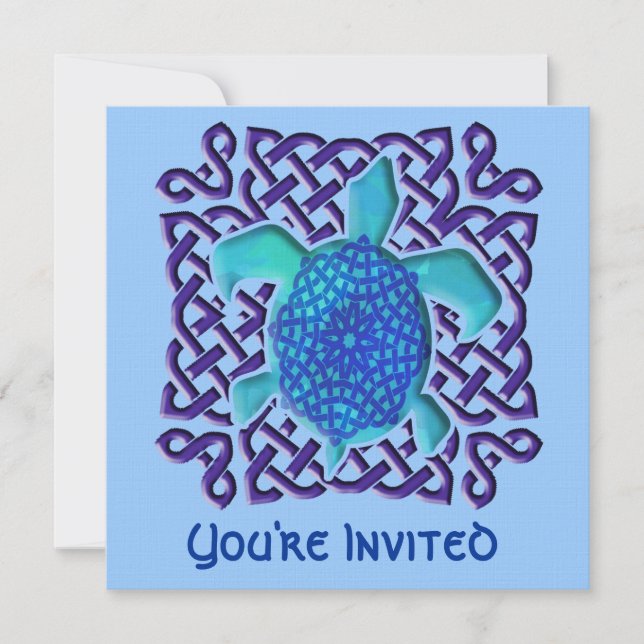 Blue Celtic Knot Turtle Invitations (Front)