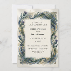 Blue Celtic Thistle Wreath Wedding Invitation