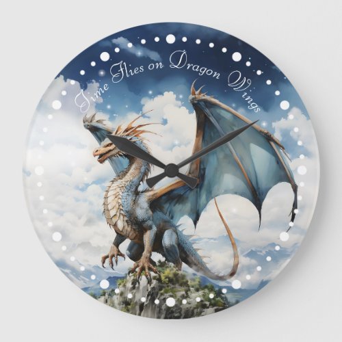 Blue Celtic Viking Dragon Magical Fairytale Large Clock