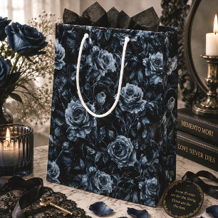 Blue Cemetery Roses Gothic Floral Medium Gift Bag