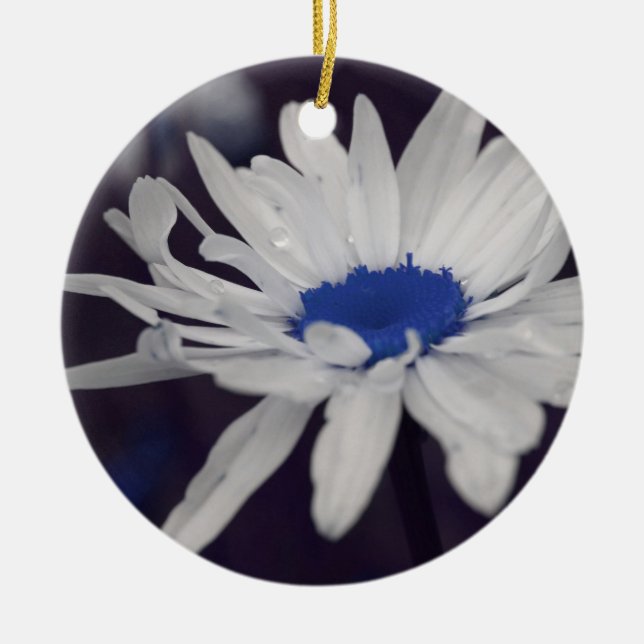 Blue Center Daisy Flower Ornament (Front)