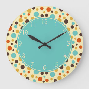Blue center Polka Dots Retro Blue Yellow Red Large Clock