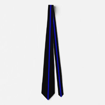 Blue Centered Thin Vertical Line On Black Tie by RewStudio at Zazzle