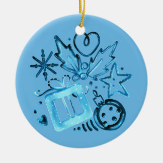 Blue Ceramic Christmas Ornament with Gift