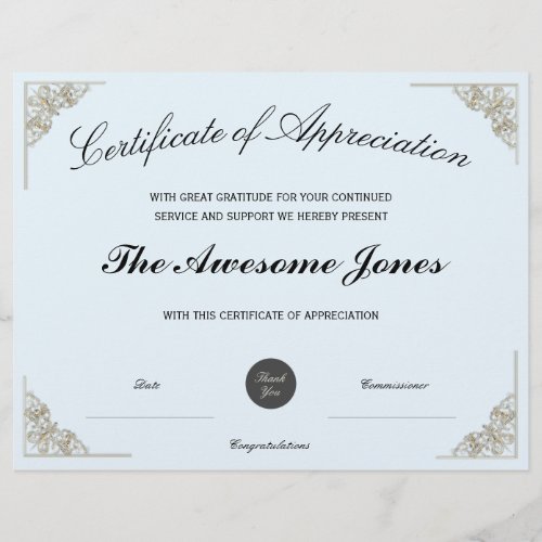 Blue Certificate of Appreciation w Custom Logo