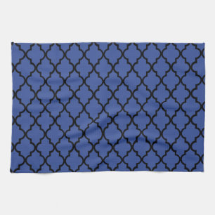 Blue Cerulean & Black Maroccan Trellis Quatrefoil Towel