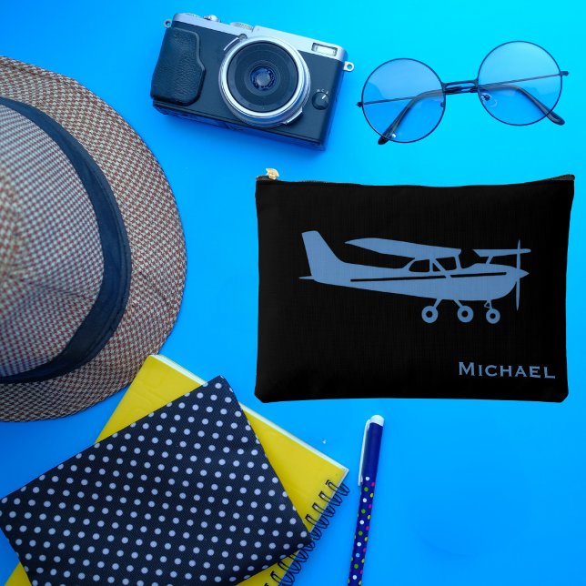 Blue Cessna Airplane Pilot Aviation Custom Office Accessory Pouch (For Him)