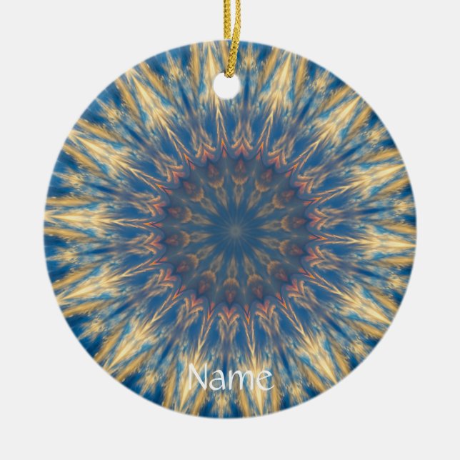 Blue Chakra Kaleidoscope Thunder_Cove Ceramic Ornament (Front)