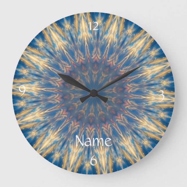 Blue Chakra Kaleidoscope Thunder_Cove Large Clock (Front)