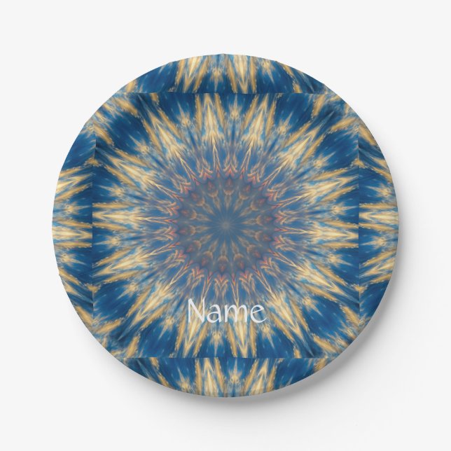 Blue Chakra Kaleidoscope Thunder_Cove  Paper Plates (Front)