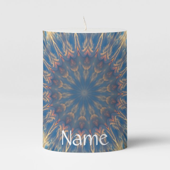 Blue Chakra Kaleidoscope Thunder_Cove Pillar Candle (Front)