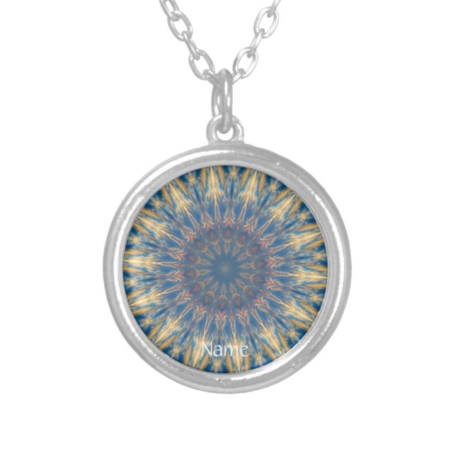 Blue Chakra Kaleidoscope Thunder_Cove   Silver Plated Necklace (Front)