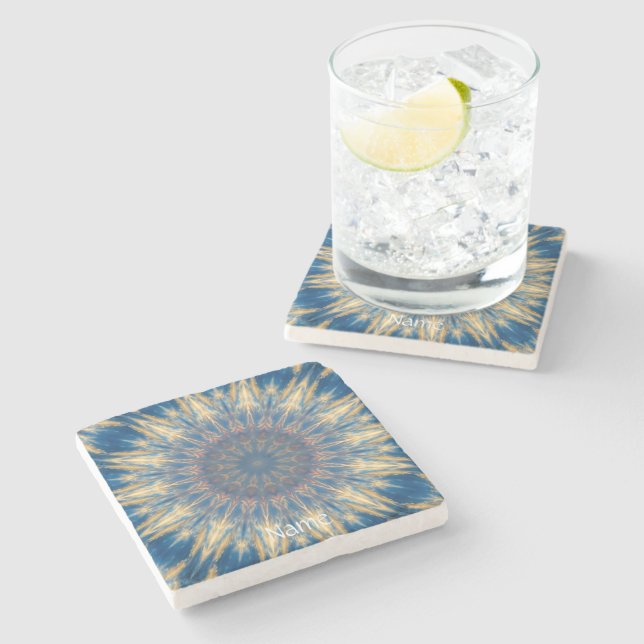 Blue Chakra Kaleidoscope Thunder_Cove Stone Coaster (Side)