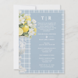 Blue Chalice Vase Mediterranean Lemons & Flowers Invitation