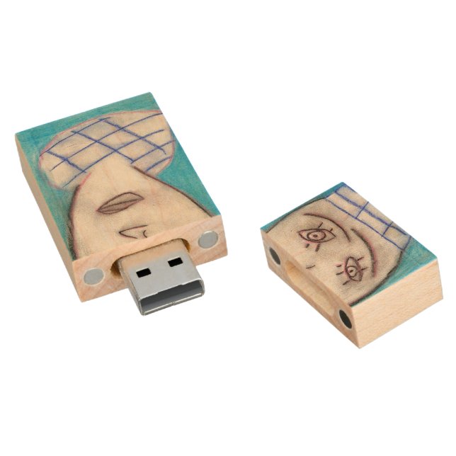 Blue Chalk Drawing Single Man, usb flash drive (Angled)