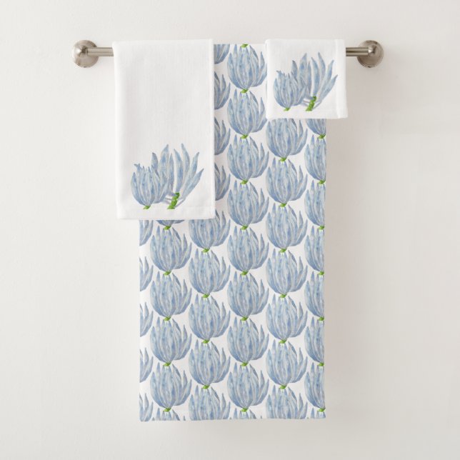 Blue Chalk Sticks on a Bathroom Towel Set (Insitu)
