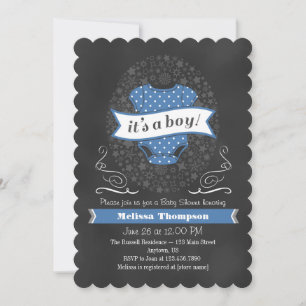 Blue Chalkboard Boy Baby Shower Invite