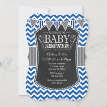 Blue Chalkboard Chevron Baby Shower Invite