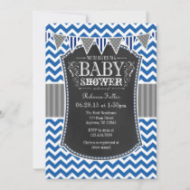 Blue Chalkboard Chevron Baby Shower Invite