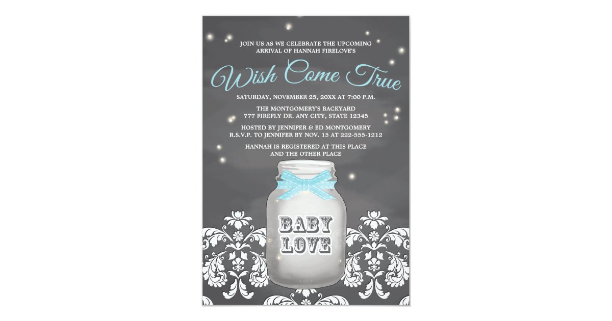 Blue Chalkboard Firefly Mason Jar Baby Shower Invitation Zazzle Com Blue Chalkboard Firefly Mason Jar Baby Shower Invitation Zazzle Com