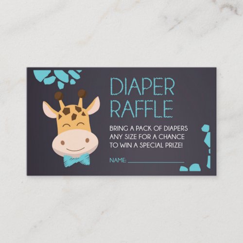 Blue Chalkboard Giraffe Diaper Raffle Ticket Enclosure Card