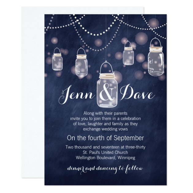 Blue Chalkboard Mason Jar Wedding Invitation