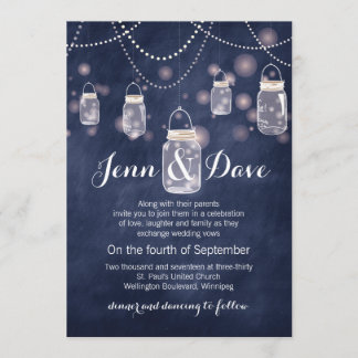 Blue Chalkboard Mason Jar Wedding Invitation