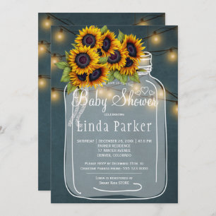 Blue chalkboard rustic mason jar baby shower invitation