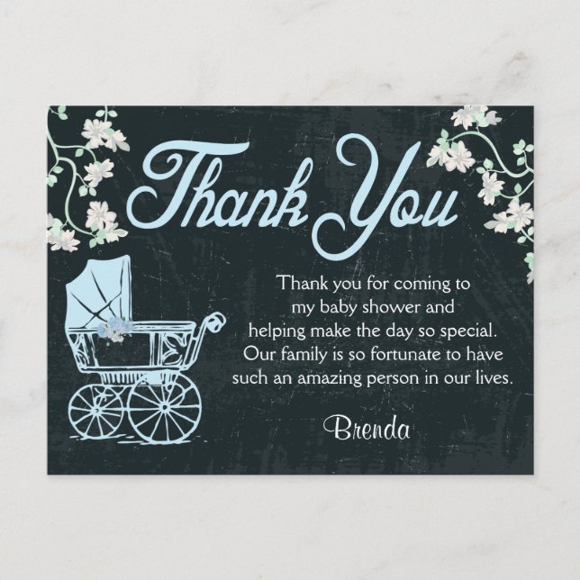 Blue Chalkboard Shower Thank You Cards (Front)