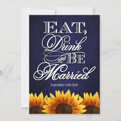 Blue Chalkdboard Sunflower Wedding Invitations