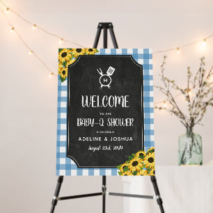 Blue Chalkboard Sunflowers Baby-Q Shower Welcome Foam Board
