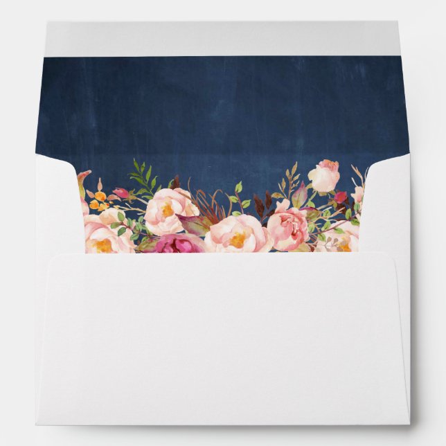 Blue Chalkboard Vintage Pink Floral 5x7 Invitation Envelope (Back (Bottom))