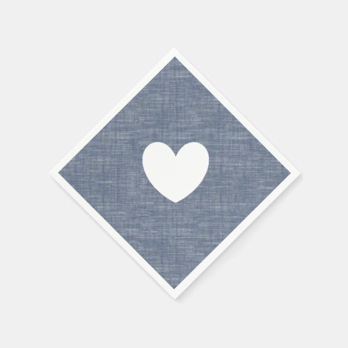Blue chambray denim heart custom paper napkin