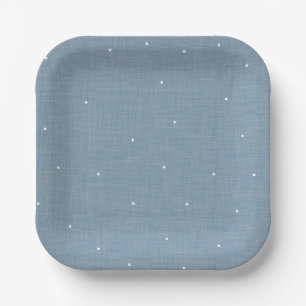 Blue chambray effect cute simple polka dot paper plates