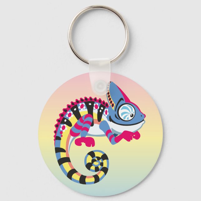 blue chameleon map keychain (Front)