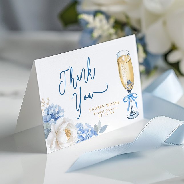 Blue Champagne Bridal Shower Folded Thank You Card (Elegant Bridal Shower Thank You Card)