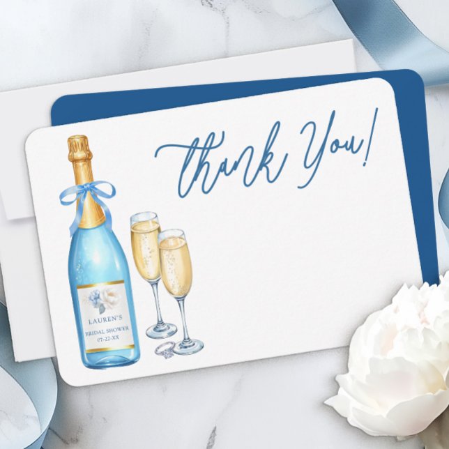 Blue Champagne Bridal Shower Thank You Card (Blank Thank You Card)