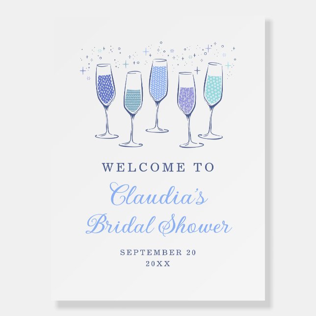 Blue Champagne Bridal Shower Welcome Sign (Front)