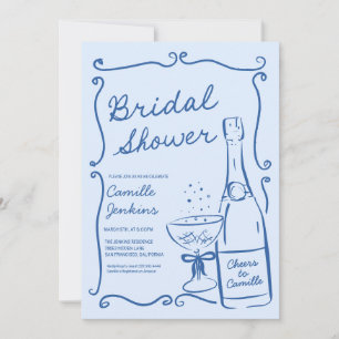 Blue Champagne Brunch Bridal Shower Invite