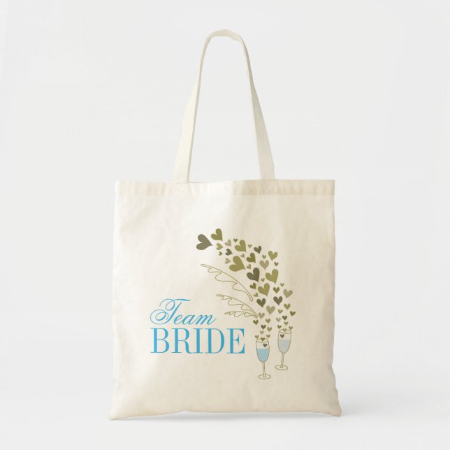 Blue Champagne Cheers Chic Team Bride Bridal Party Tote Bag (Front)