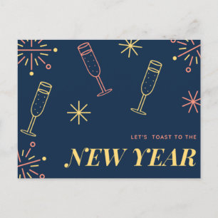 Blue Champagne Firework New Year Design Postcard
