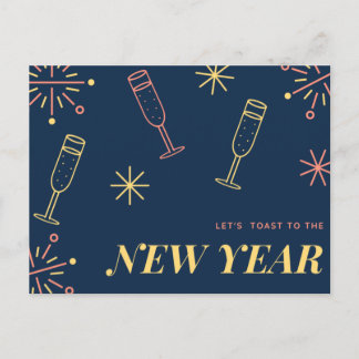 Blue Champagne Firework New Year Design Postcard