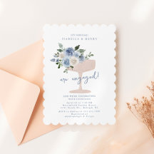 Blue champagne floral engagement party invitation