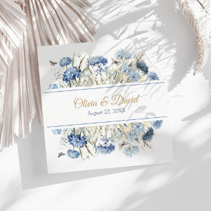 Blue Champagne Hydrangea Script Wedding Napkin