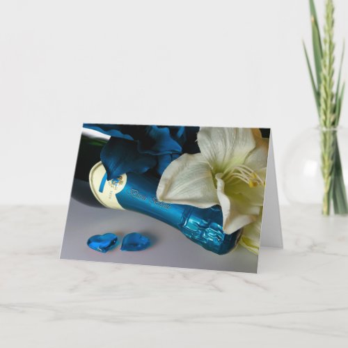 Blue Champagne Kiss Holiday Card