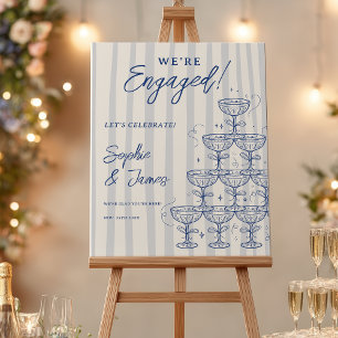 Blue Champagne Tower Engagement Wedding Welcome Foam Board