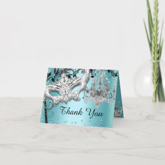 Blue Chandelier Masquerade Thank You Card